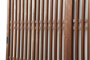 アンティーク建具　昭和中期　ヒノキ材　すりガラス入り　上手物のガラス格子戸2枚セット(引き戸)(R-043986)