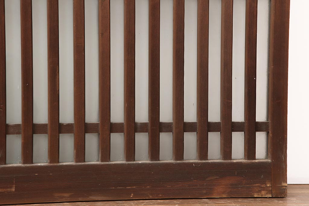 アンティーク建具　昭和中期　ヒノキ材　すりガラス入り　上手物のガラス格子戸2枚セット(引き戸)(R-043986)
