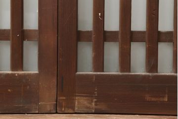 アンティーク建具　昭和中期　ヒノキ材　すりガラス入り　上手物のガラス格子戸2枚セット(引き戸)(R-043986)