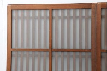 アンティーク建具　昭和中期　ヒノキ材　すりガラス入り　上手物のガラス格子戸2枚セット(引き戸)(R-043986)