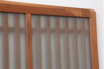 アンティーク建具　昭和中期　ヒノキ材　すりガラス入り　上手物のガラス格子戸2枚セット(引き戸)(R-043986)