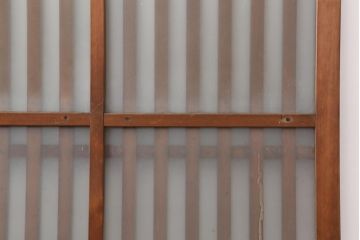 アンティーク建具　昭和中期　ヒノキ材　すりガラス入り　上手物のガラス格子戸2枚セット(引き戸)(R-043986)