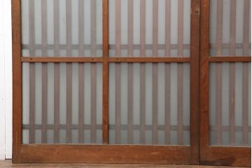 アンティーク建具　昭和中期　ヒノキ材　すりガラス入り　上手物のガラス格子戸2枚セット(引き戸)(R-043986)