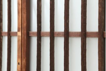 アンティーク建具　昭和中期　すりガラス入り　凝った造りの桟が目を引くガラス格子戸2枚セット(引き戸)(R-043987)