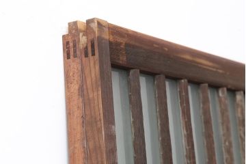 アンティーク建具　昭和中期　すりガラス入り　凝った造りの桟が目を引くガラス格子戸2枚セット(引き戸)(R-043987)