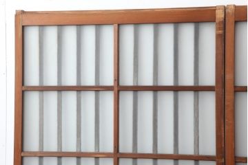 アンティーク建具　昭和中期　すりガラス入り　凝った造りの桟が目を引くガラス格子戸2枚セット(引き戸)(R-043987)