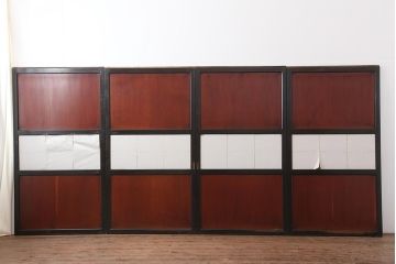 アンティーク建具　明治大正期　上品な空間作りにおすすめの格子帯戸4枚セット(引き戸、障子戸)(R-043992)