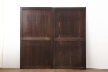 アンティーク建具　明治期　深みのある色味が素敵な帯戸2枚セット(引き戸、板戸)(R-043993)