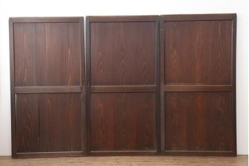 アンティーク建具　明治期　深みのある色味が素敵な帯戸3枚セット(引き戸、板戸)(R-043994)