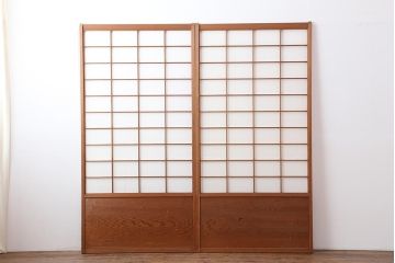 アンティーク建具　昭和中期　しっかりとした木目が魅力の障子戸2枚セット(引き戸)(R-043995)