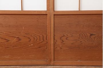 アンティーク建具　昭和中期　しっかりとした木目が魅力の障子戸2枚セット(引き戸)(R-043995)