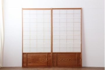 アンティーク建具　昭和中期　しっかりとした木目が魅力の障子戸2枚セット(引き戸)(R-043995)