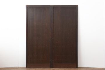 アンティーク建具　明治大正期　古い木の温かみが感じられる舞良戸2枚セット(板戸、引き戸)(R-043996)