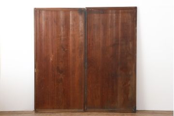 アンティーク建具　明治大正期　赤みがかった木色が趣のある舞良戸2枚セット(板戸、引き戸)(R-043997)
