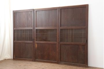 アンティーク建具　明治大正期　和モダンスタイルにぴったりな格子帯戸3枚セット(板戸、建具、引き戸)(R-043999)