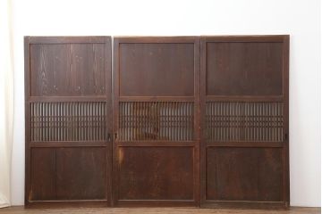 アンティーク建具　明治大正期　和モダンスタイルにぴったりな格子帯戸3枚セット(板戸、建具、引き戸)(R-043999)