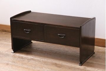 アンティーク家具　大正昭和初期　ヒノキ材　引き出し2杯付きの文机(座卓、座机、ローテーブル、センターテーブル)(R-044003)