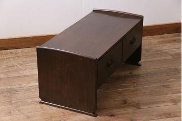 アンティーク家具　大正昭和初期　ヒノキ材　引き出し2杯付きの文机(座卓、座机、ローテーブル、センターテーブル)(R-044003)