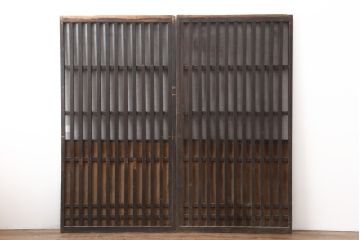 アンティーク建具　明治大正期　粋な風情の荒格子戸2枚セット(格子戸、建具、引き戸)(R-044006)