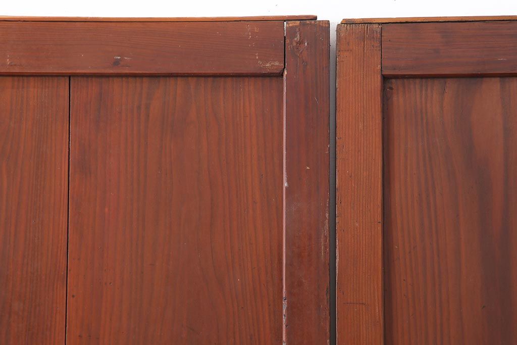 アンティーク建具　昭和初期　赤みがかった木色が味わい深い板戸3枚セット(建具、引き戸)(R-044007)
