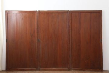 アンティーク建具　昭和初期　赤みがかった木色が味わい深い板戸3枚セット(建具、引き戸)(R-044007)