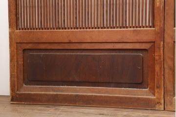 アンティーク建具　昭和初期　上手物!腰板欅(ケヤキ)材　裏障子付き　幅狭タイプ　上質な和の空間を彩る万本格子戸4枚セット(ガラス帯戸、建具、引き戸)(R-044008)