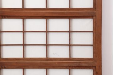 アンティーク建具　昭和初期　上手物!腰板欅(ケヤキ)材　裏障子付き　幅狭タイプ　上質な和の空間を彩る万本格子戸4枚セット(ガラス帯戸、建具、引き戸)(R-044008)