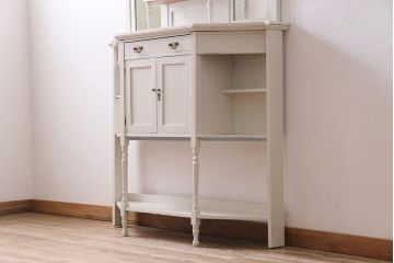 アンティーク家具　鏡付き　フランスアンティークのペイントキャビネット(ドレッサー、パーラーキャビネット)(R-044012)