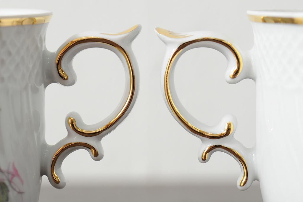 中古　ハンガリー　HOLLOHAZA(ホロハーザ)　Pannonia(パノニア)　バラ(薔薇)　カップ&ソーサー2客セット(洋食器)(R-044013)