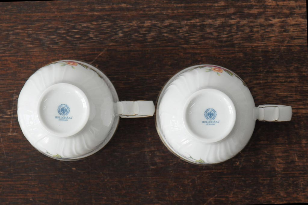 中古　ハンガリー　HOLLOHAZA(ホロハーザ)　Pannonia(パノニア)　バラ(薔薇)　カップ&ソーサー2客セット(洋食器)(R-044013)