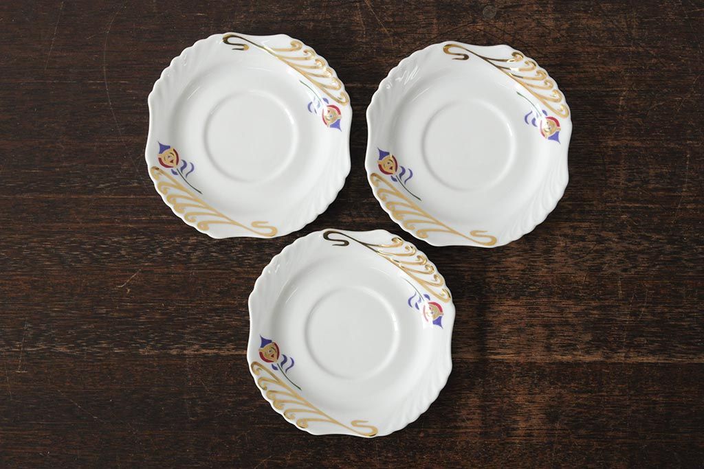 中古　ハンガリー　HOLLOHAZA(ホロハーザ)　Laura(ラウラ)　カップ&ソーサー3客セット(コーヒーカップ、洋食器)(R-044014)