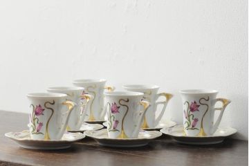 中古　ハンガリー　HOLLOHAZA(ホロハーザ)　Laura(ラウラ)　カップ&ソーサー6客セット(コーヒーカップ、洋食器)(R-044015)