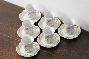 中古　ハンガリー　HOLLOHAZA(ホロハーザ)　Laura(ラウラ)　カップ&ソーサー6客セット(コーヒーカップ、洋食器)(R-044015)