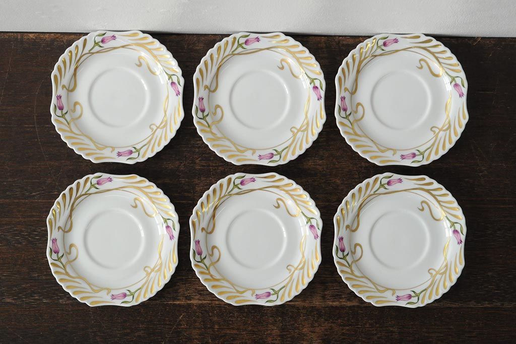 中古　ハンガリー　HOLLOHAZA(ホロハーザ)　Laura(ラウラ)　カップ&ソーサー6客セット(コーヒーカップ、洋食器)(R-044015)