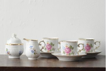 中古　ハンガリー　HOLLOHAZA(ホロハーザ)　Pannonia(パノニア)　カップ&ソーサー3客・クリーマー・シュガーポット　ティーセット(洋食器)(R-044016)