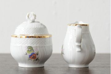 中古　ハンガリー　HOLLOHAZA(ホロハーザ)　Pannonia(パノニア)　カップ&ソーサー3客・クリーマー・シュガーポット　ティーセット(洋食器)(R-044016)