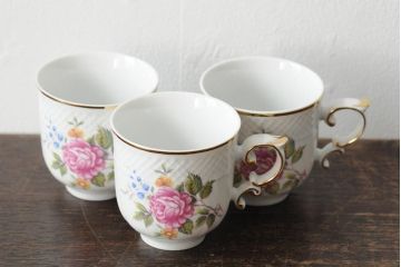 中古　ハンガリー　HOLLOHAZA(ホロハーザ)　Pannonia(パノニア)　カップ&ソーサー3客・クリーマー・シュガーポット　ティーセット(洋食器)(R-044016)