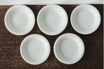 骨董　江戸明治期　陽刻白磁小皿5枚セット(伊万里焼、和食器)(R-044023)