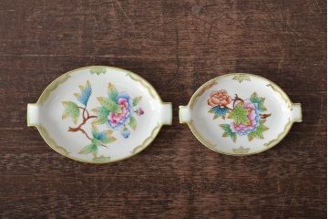 中古　ハンガリー　HEREND(ヘレンド)　ヴィクトリア　オーバルプレート大・小2枚セット(洋食器)(R-044026)