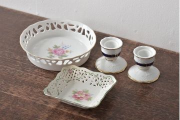 ビンテージ雑貨　HOLLOHAZA(ホロハーザ)　Schumann(シューマン)　洋食器など4点セット(深皿、キャンドルスタンド)(R-044028)