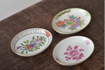 中古　ハンガリー　HEREND(ヘレンド)　ヴィクトリア・南京ブーケ(ピンク)など　オーバルプレート3枚セット(洋食器)(R-044029)