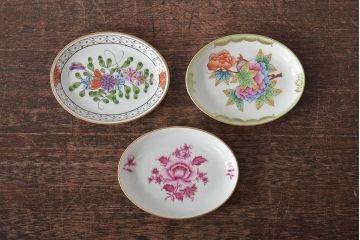 中古　ハンガリー　HEREND(ヘレンド)　ヴィクトリア・南京ブーケ(ピンク)など　オーバルプレート3枚セット(洋食器)(R-044029)