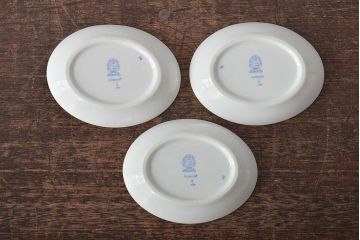 中古　ハンガリー　HEREND(ヘレンド)　アポニー・グリーン　オーバルプレート3枚セット(洋食器)(R-044030)