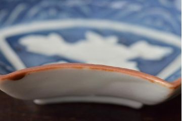 骨董　幕末〜明治　扇型　陽刻小皿(向付、変形皿)(R-044031)