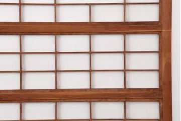 アンティーク建具　昭和中期　腰板ケヤキ材　裏障子付き　和の趣を演出する上手物の万本格子戸4枚セット(引き戸、障子戸)(R-044033)