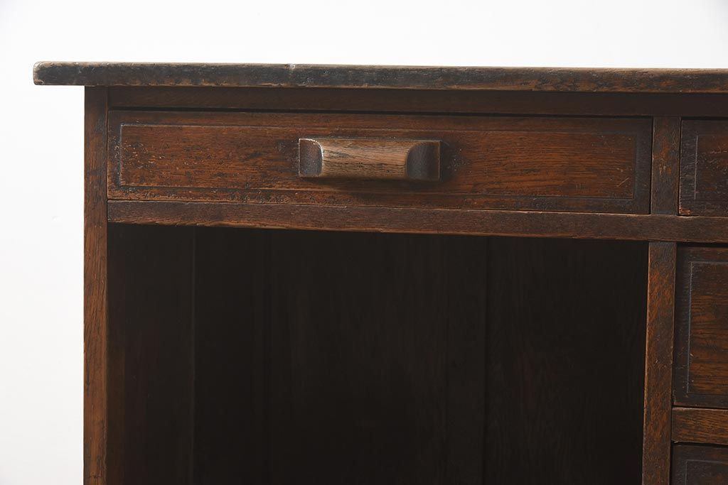 アンティーク家具　大正昭和初期　ナラ材　幅狭　レトロな片袖デスク(片袖机、在宅ワーク、在宅用ワークデスク)(R-044037)