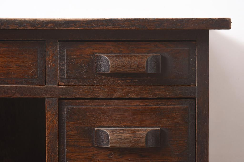 アンティーク家具　大正昭和初期　ナラ材　幅狭　レトロな片袖デスク(片袖机、在宅ワーク、在宅用ワークデスク)(R-044037)