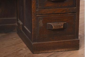 アンティーク家具　大正昭和初期　ナラ材　幅狭　レトロな片袖デスク(片袖机、在宅ワーク、在宅用ワークデスク)(R-044037)