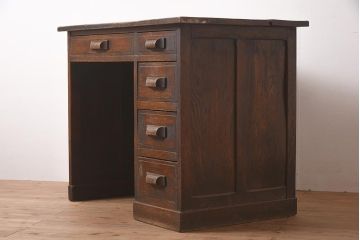 アンティーク家具　大正昭和初期　ナラ材　幅狭　レトロな片袖デスク(片袖机、在宅ワーク、在宅用ワークデスク)(R-044037)