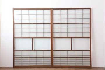 ヴィンテージ建具　昭和中期　すりガラス入り　昭和レトロな空間におすすめのガラス戸2枚セット(引き戸、ビンテージ)(R-044039)